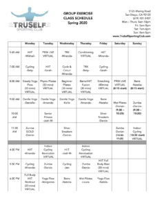 Class Schedule TruSelf Sporting Club