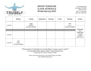 TruSelf Class Schedule 2023