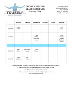 Summer Group Exercise Class Schedule TruSelf Sporting Club San Diego