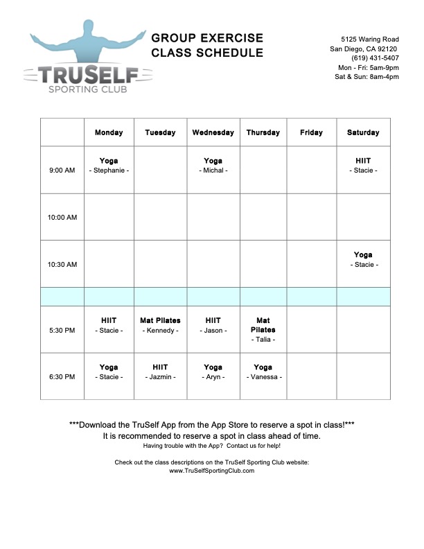 truself sporting club 2025 class schedules copy