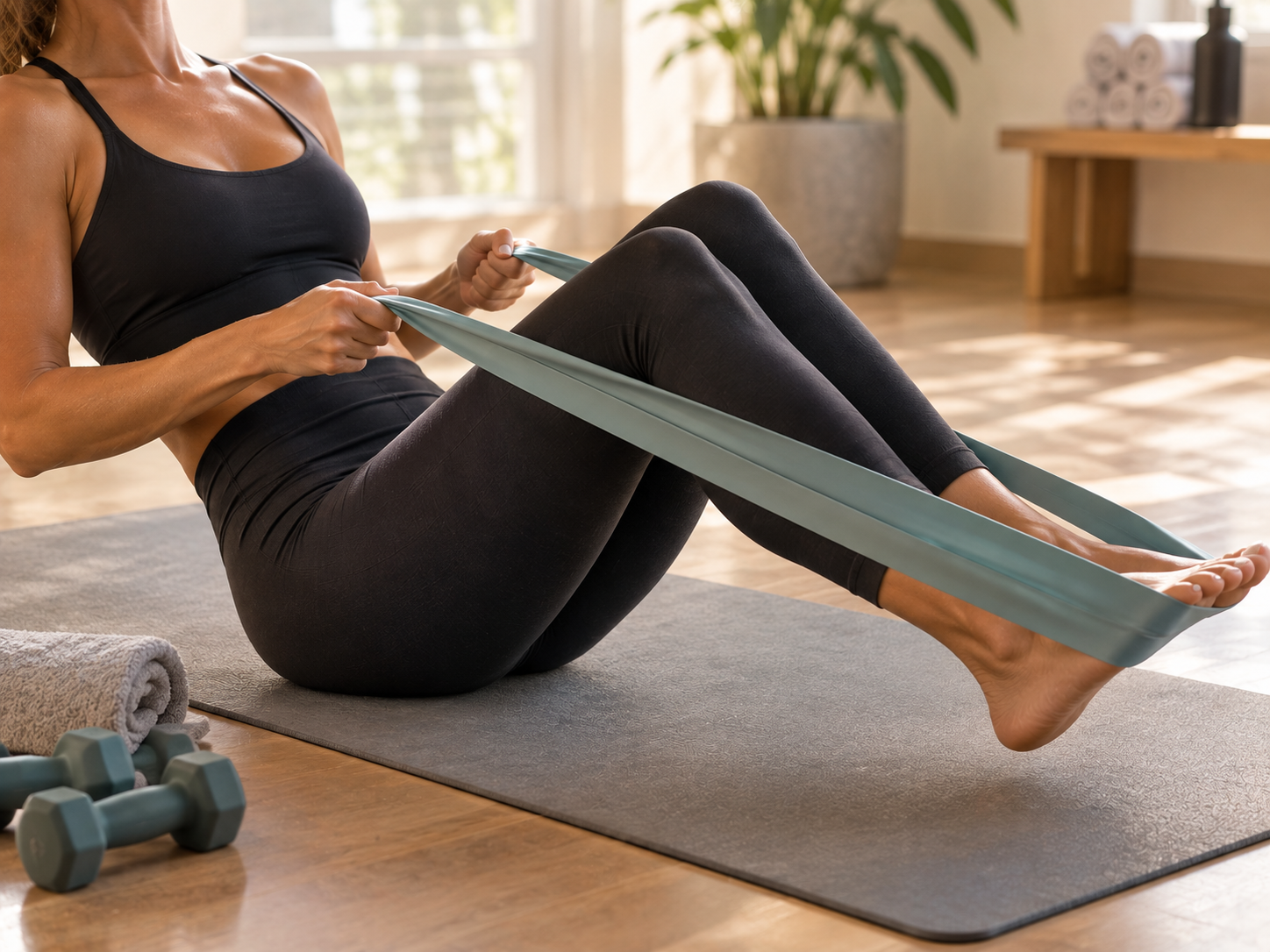 Core strengthening exercises in a Mat Pilates class in San Diego